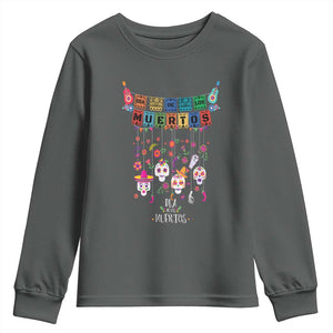 Dia De Los Muertos Funny Day Of The Dead Youth Sweatshirt Hanging Sugar Skull Skulls Halloween TS10 Dark Heather Print Your Wear