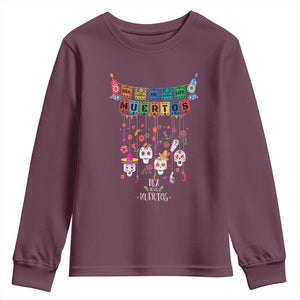 Dia De Los Muertos Funny Day Of The Dead Youth Sweatshirt Hanging Sugar Skull Skulls Halloween TS10 Maroon Print Your Wear