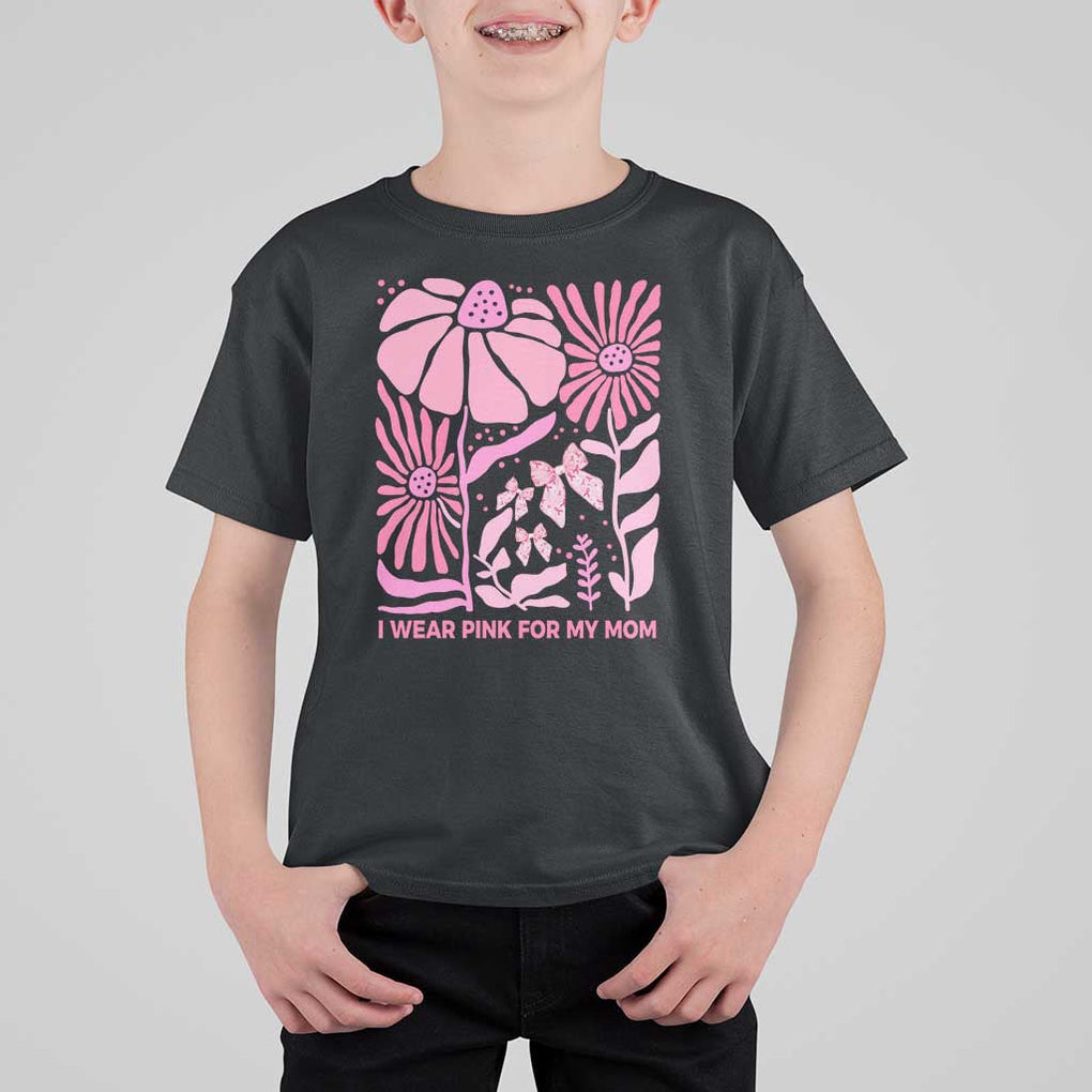 Breast Cancer Awareness T Shirt For Kid I Wear Pink For My Mom Boho Floral Pink Ribbon TS10 Black Print Your Wear