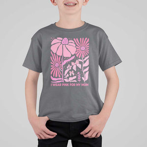 Breast Cancer Awareness T Shirt For Kid I Wear Pink For My Mom Boho Floral Pink Ribbon TS10 Charcoal Print Your Wear