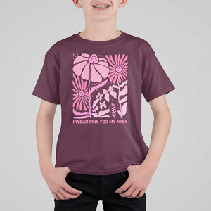 Breast Cancer Awareness T Shirt For Kid I Wear Pink For My Mom Boho Floral Pink Ribbon TS10 Maroon Print Your Wear