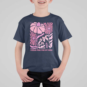 Breast Cancer Awareness T Shirt For Kid I Wear Pink For My Mom Boho Floral Pink Ribbon TS10 Navy Print Your Wear
