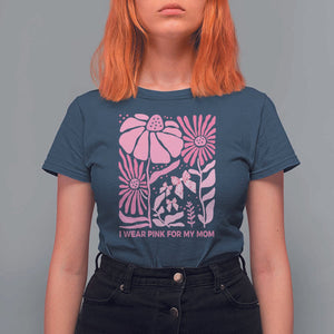 Breast Cancer Awareness T Shirt For Women I Wear Pink For My Mom Boho Floral Pink Ribbon TS10 Navy Print Your Wear