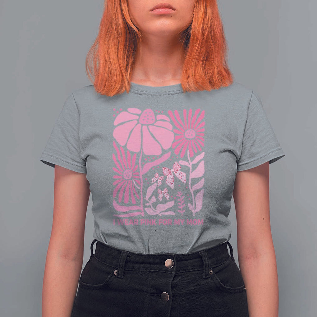 Breast Cancer Awareness T Shirt For Women I Wear Pink For My Mom Boho Floral Pink Ribbon TS10 Sport Gray Print Your Wear