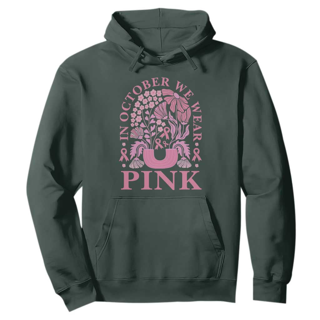 Breast Cancer Awareness Month Hoodie Boho Floral Vintage Floral Pink Ribbon TS10 Dark Forest Green Print Your Wear