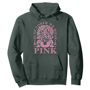 Breast Cancer Awareness Month Hoodie Boho Floral Vintage Floral Pink Ribbon TS10 Dark Forest Green Print Your Wear