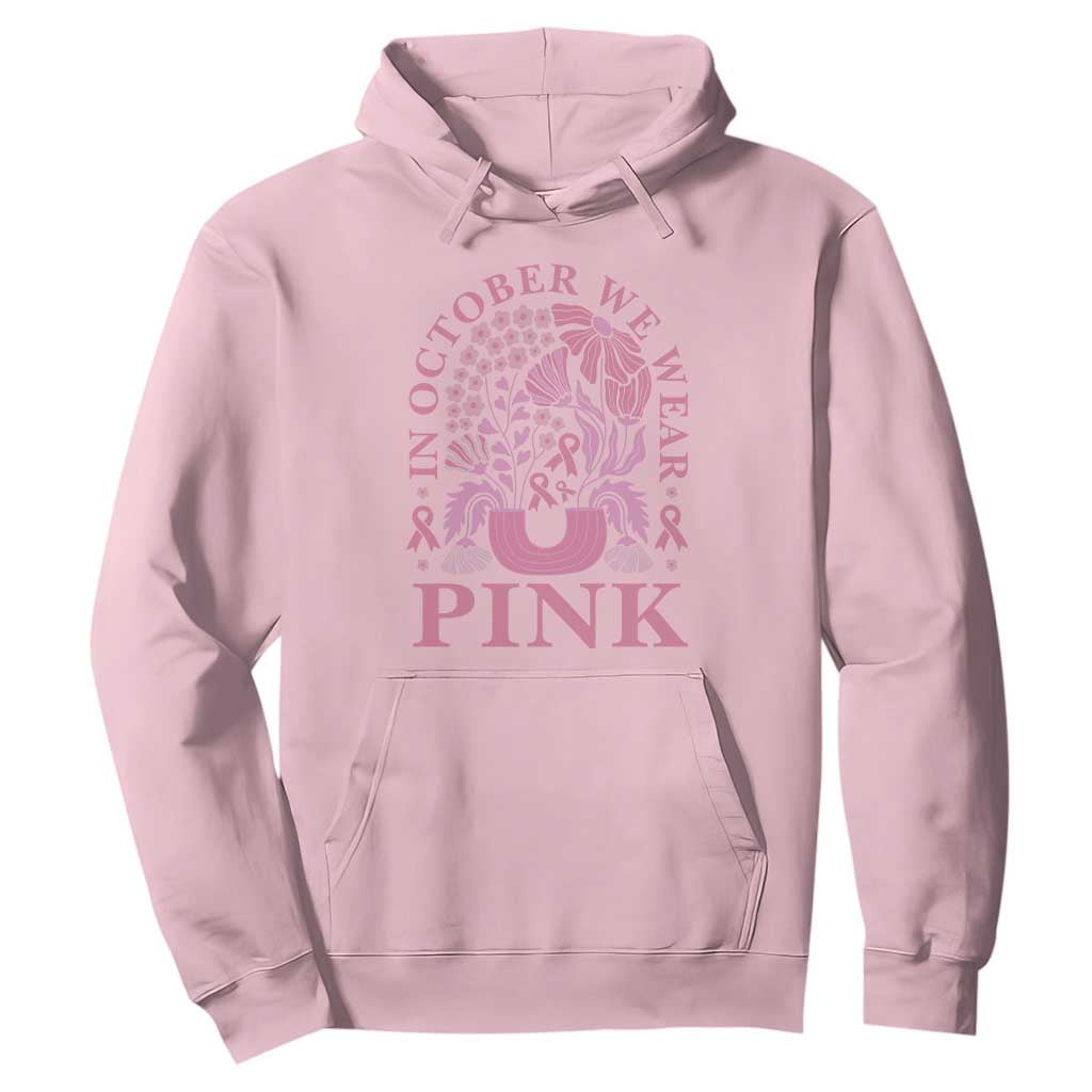 Breast Cancer Awareness Month Hoodie Boho Floral Vintage Floral Pink Ribbon TS10 Light Pink Print Your Wear