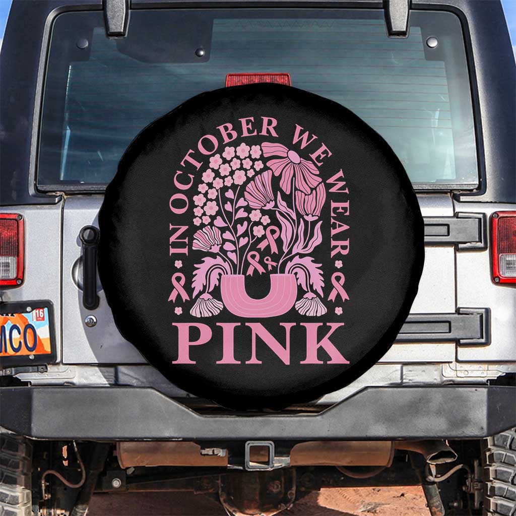 Breast Cancer Awareness Month Spare Tire Cover Boho Floral Vintage Floral Pink Ribbon TS10 No hole Black Print Your Wear
