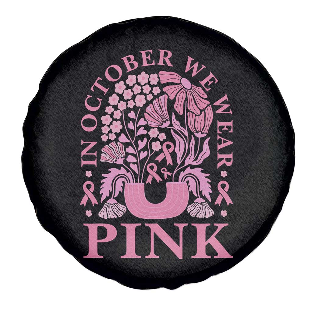 Breast Cancer Awareness Month Spare Tire Cover Boho Floral Vintage Floral Pink Ribbon TS10 Print Your Wear