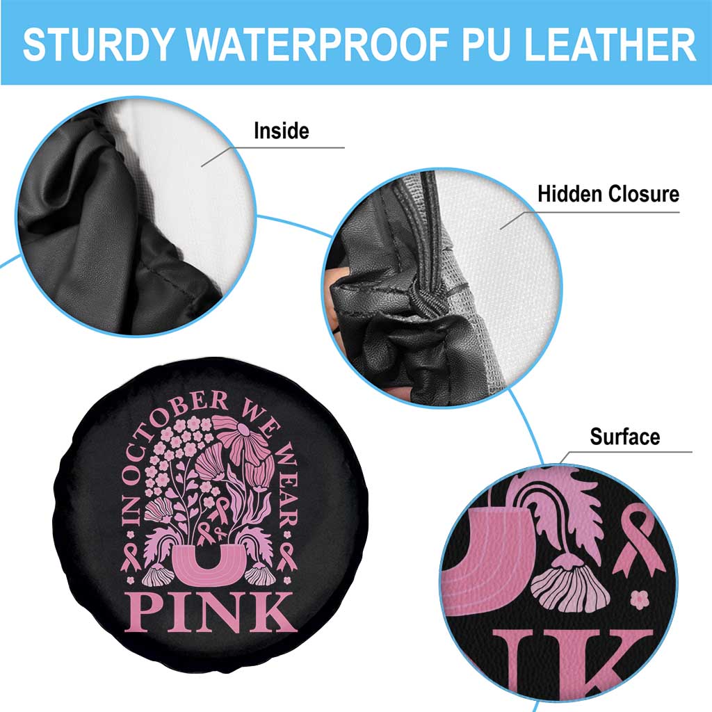 Breast Cancer Awareness Month Spare Tire Cover Boho Floral Vintage Floral Pink Ribbon TS10 Print Your Wear
