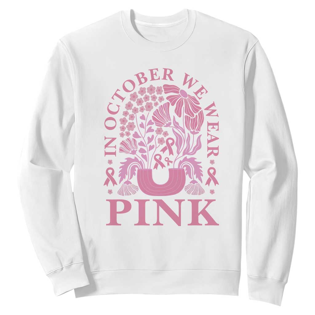 Breast Cancer Awareness Month Sweatshirt Boho Floral Vintage Floral Pink Ribbon TS10 White Print Your Wear