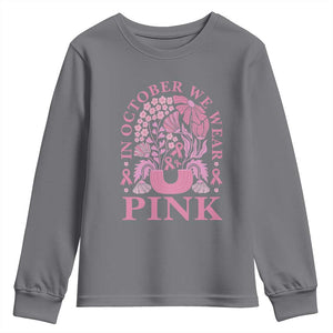 Breast Cancer Awareness Month Youth Sweatshirt Boho Floral Vintage Floral Pink Ribbon TS10 Charcoal Print Your Wear