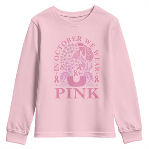 Breast Cancer Awareness Month Youth Sweatshirt Boho Floral Vintage Floral Pink Ribbon TS10 Light Pink Print Your Wear