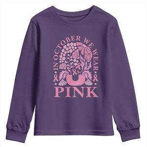 Breast Cancer Awareness Month Youth Sweatshirt Boho Floral Vintage Floral Pink Ribbon TS10 Purple Print Your Wear