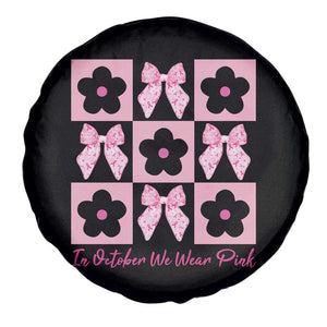 Breast Cancer Awareness Month Spare Tire Cover In October We Wear Pink Coquette Bow Boho Floral Gift For Mom TS10 Print Your Wear