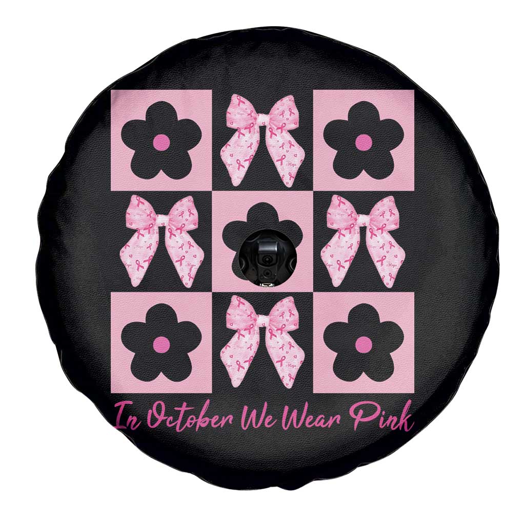 Breast Cancer Awareness Month Spare Tire Cover In October We Wear Pink Coquette Bow Boho Floral Gift For Mom TS10 Print Your Wear