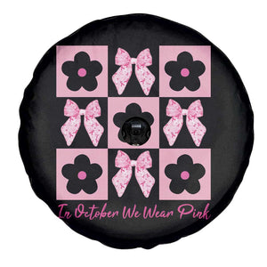 Breast Cancer Awareness Month Spare Tire Cover In October We Wear Pink Coquette Bow Boho Floral Gift For Mom TS10 Print Your Wear