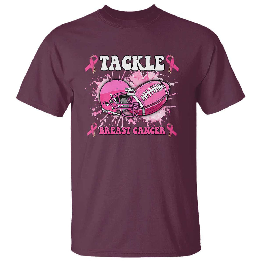 Tackle Football Breast Cancer Awareness T Shirt Pink Ribbon Boys Kid TS10 Maroon Print Your Wear