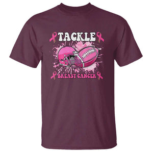 Tackle Football Breast Cancer Awareness T Shirt Pink Ribbon Boys Kid TS10 Maroon Print Your Wear