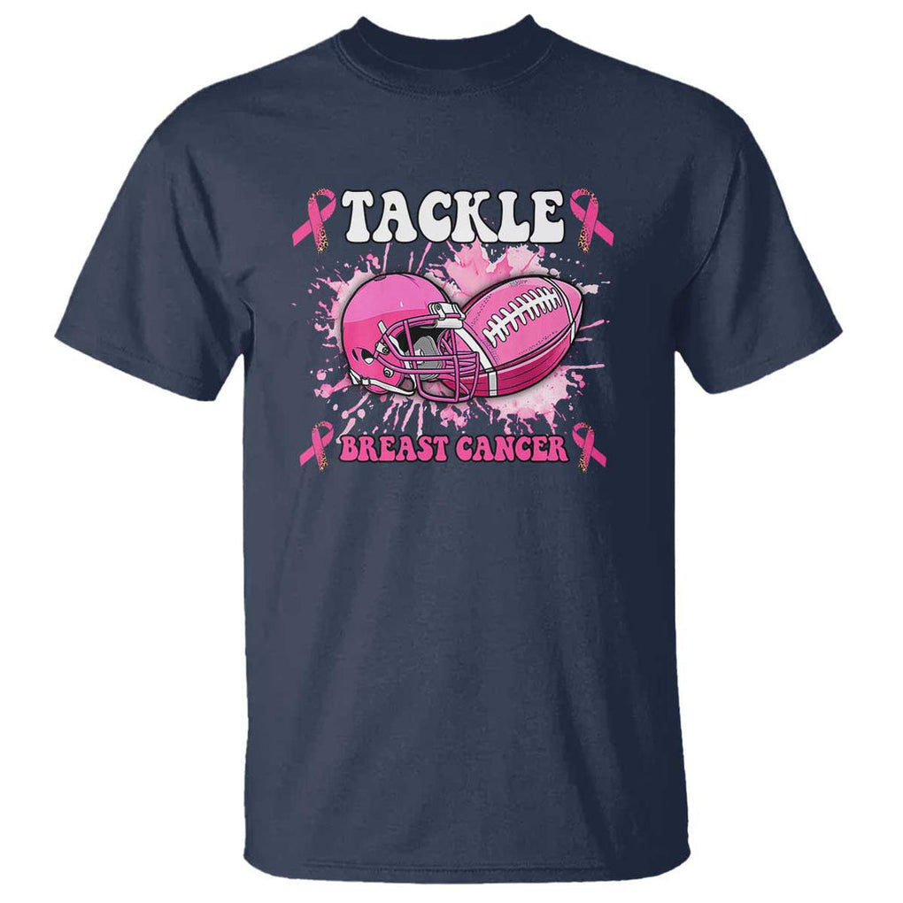 Tackle Football Breast Cancer Awareness T Shirt Pink Ribbon Boys Kid TS10 Navy Print Your Wear