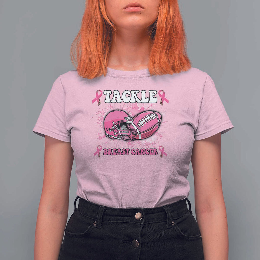 Tackle Football Breast Cancer Awareness T Shirt For Women Pink Ribbon Boys Kid TS10 Light Pink Print Your Wear
