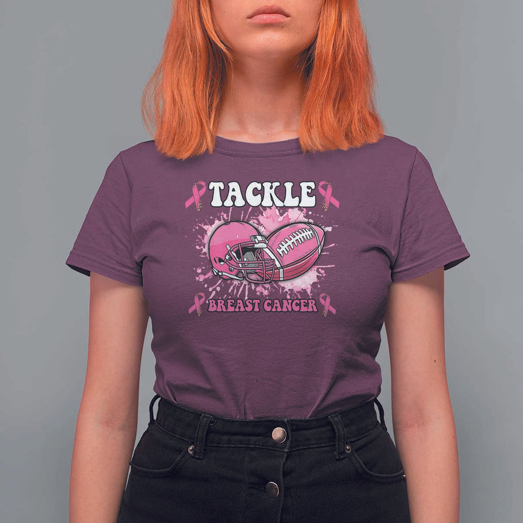 Tackle Football Breast Cancer Awareness T Shirt For Women Pink Ribbon Boys Kid TS10 Maroon Print Your Wear