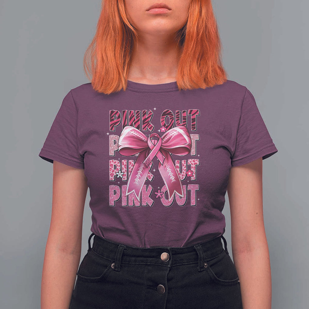 Football Pink Out Breast Cancer Awareness T Shirt For Women Coquette Football TS10 Maroon Print Your Wear