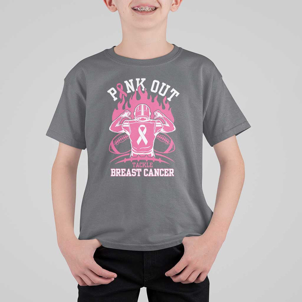 Tackle Football Breast Cancer Awareness T Shirt For Kid Pink Out Ribbon TS10 Charcoal Print Your Wear