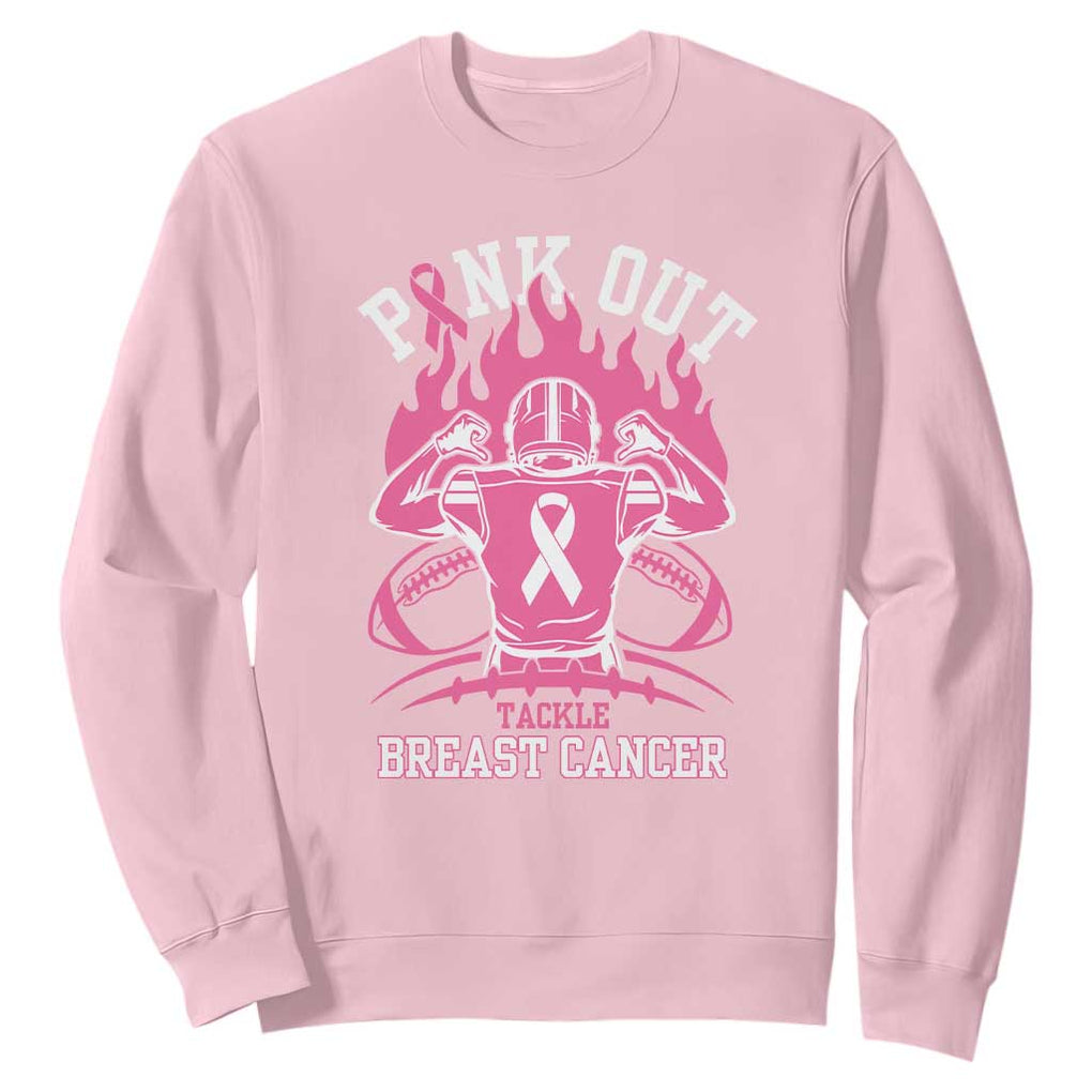 Tackle Football Breast Cancer Awareness Sweatshirt Pink Out Ribbon TS10 Light Pink Print Your Wear