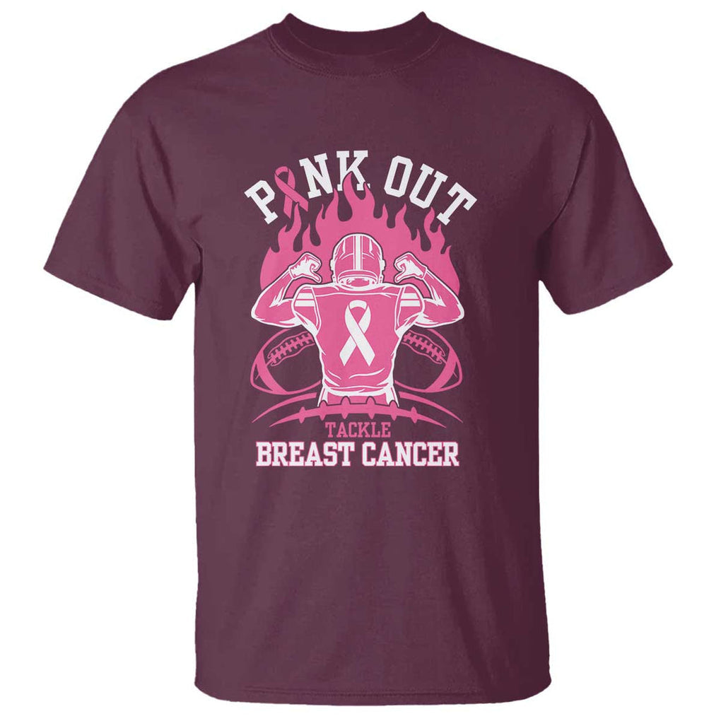 Tackle Football Breast Cancer Awareness T Shirt Pink Out Ribbon TS10 Maroon Print Your Wear