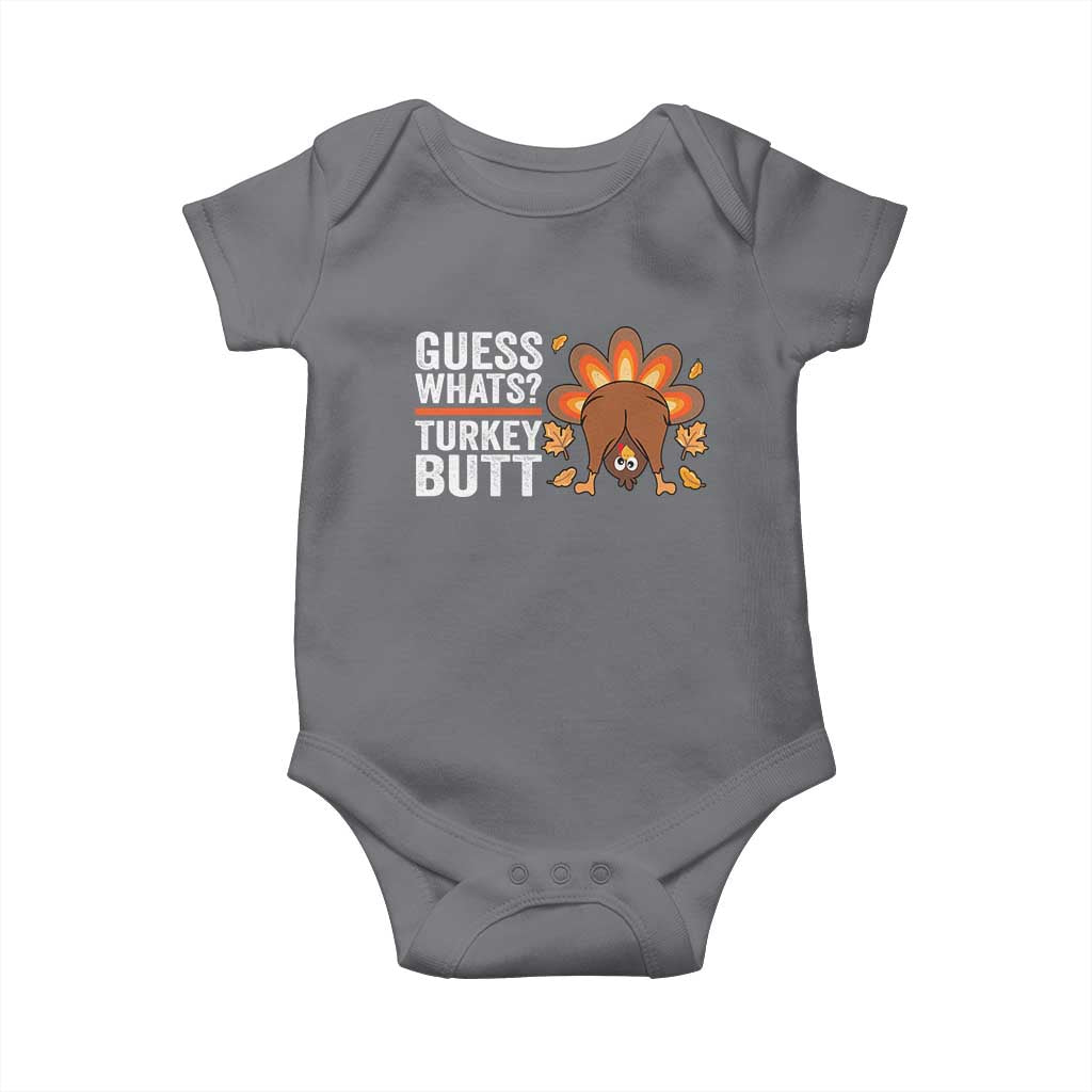 Funny Thanksgiving Baby Onesie Guess What Turkey Butt Retro TS10 Charcoal Print Your Wear