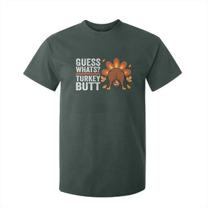 Funny Thanksgiving T Shirt For Kid Guess What Turkey Butt Retro TS10 Dark Forest Green Print Your Wear