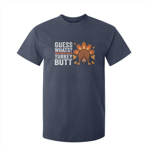 Funny Thanksgiving T Shirt For Kid Guess What Turkey Butt Retro TS10 Navy Print Your Wear