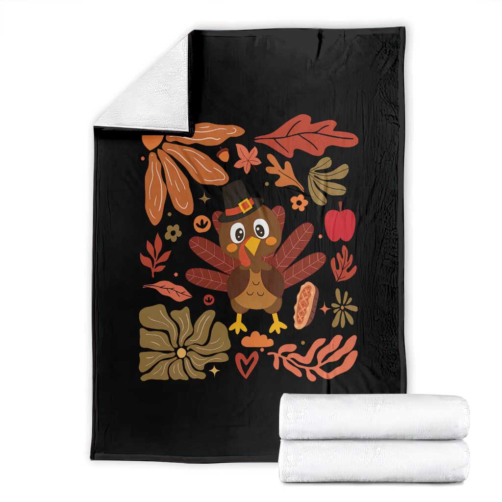 Thanksgiving Turkey Throw Blanket Retro Boho Floral Fall TS10 Black Print Your Wear
