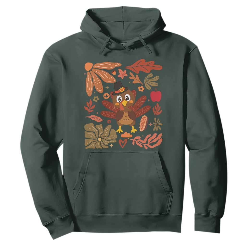 Thanksgiving Turkey Hoodie Retro Boho Floral Fall TS10 Dark Forest Green Print Your Wear