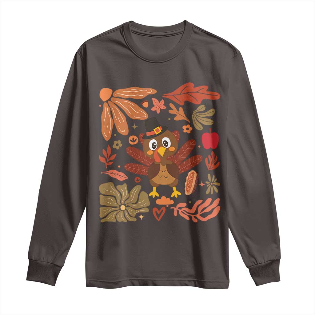 Thanksgiving Turkey Long Sleeve Shirt Retro Boho Floral Fall TS10 Dark Chocolate Print Your Wear