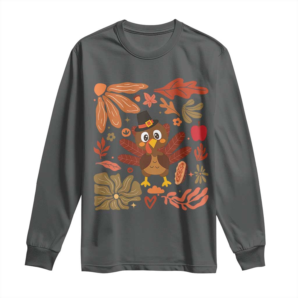 Thanksgiving Turkey Long Sleeve Shirt Retro Boho Floral Fall TS10 Dark Heather Print Your Wear