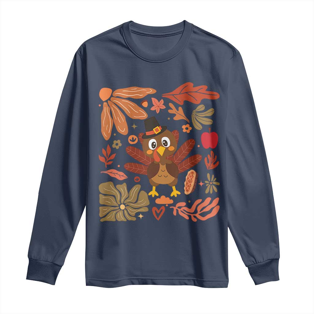 Thanksgiving Turkey Long Sleeve Shirt Retro Boho Floral Fall TS10 Navy Print Your Wear