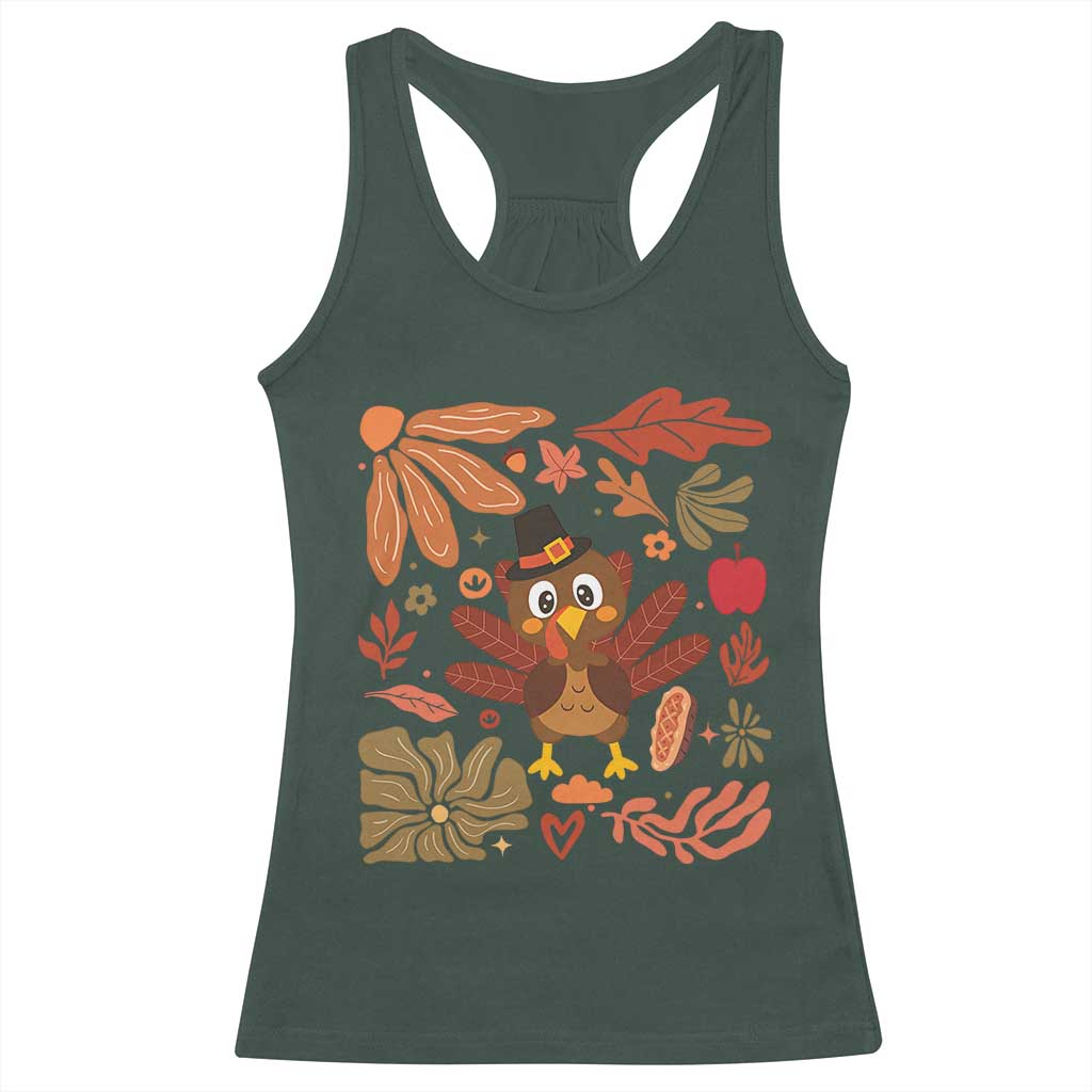 Thanksgiving Turkey Racerback Tank Top Retro Boho Floral Fall TS10 Dark Forest Green Print Your Wear