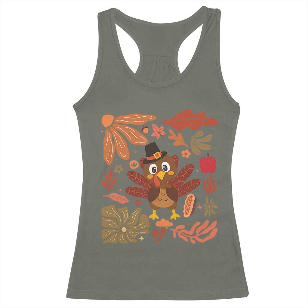 Thanksgiving Turkey Racerback Tank Top Retro Boho Floral Fall TS10 Military Green Print Your Wear