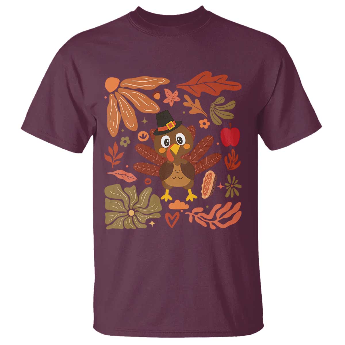 Thanksgiving Turkey T Shirt Retro Boho Floral Fall TS10 Maroon Print Your Wear