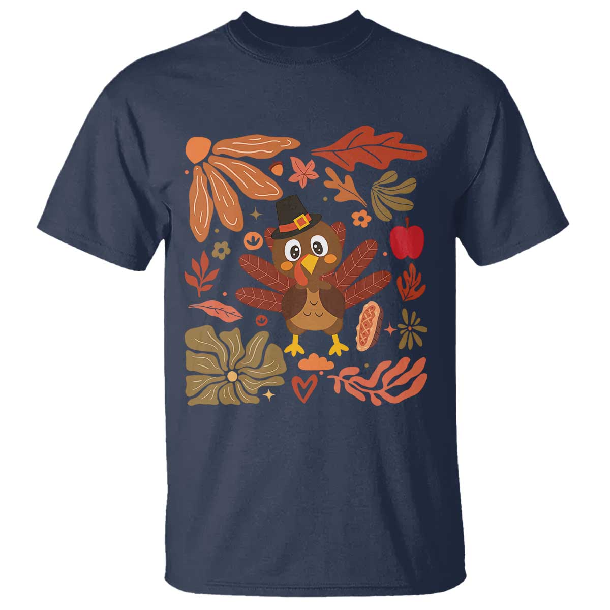 Thanksgiving Turkey T Shirt Retro Boho Floral Fall TS10 Navy Print Your Wear
