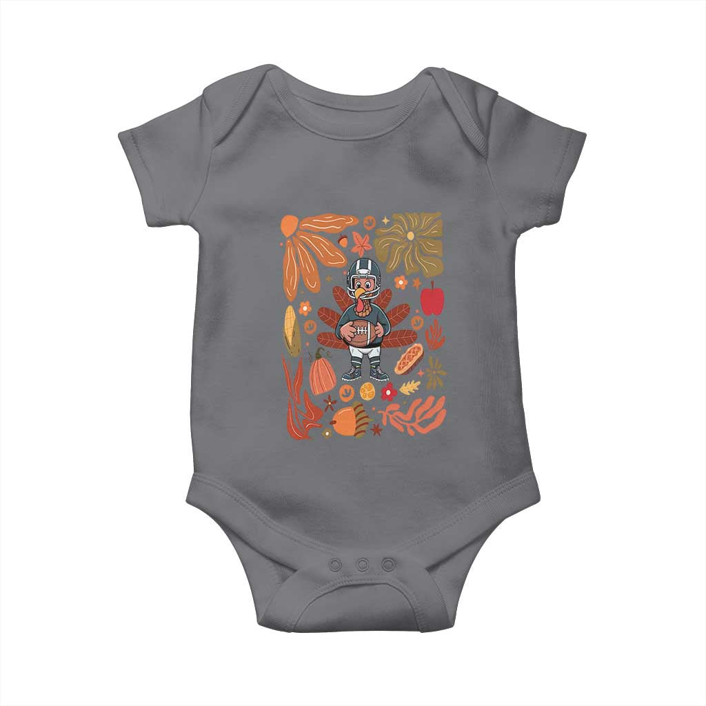 Thanksgiving Turkey And Touchdowns Football Baby Onesie Boho Floral Game Day Fall Vibes TS10 Charcoal Print Your Wear