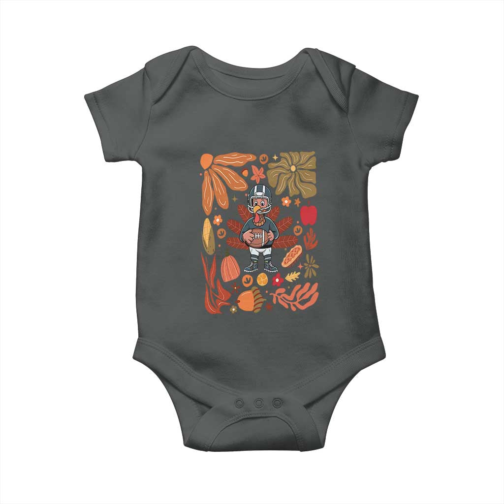 Thanksgiving Turkey And Touchdowns Football Baby Onesie Boho Floral Game Day Fall Vibes TS10 Dark Heather Print Your Wear