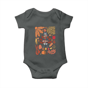 Thanksgiving Turkey And Touchdowns Football Baby Onesie Boho Floral Game Day Fall Vibes TS10 Dark Heather Print Your Wear