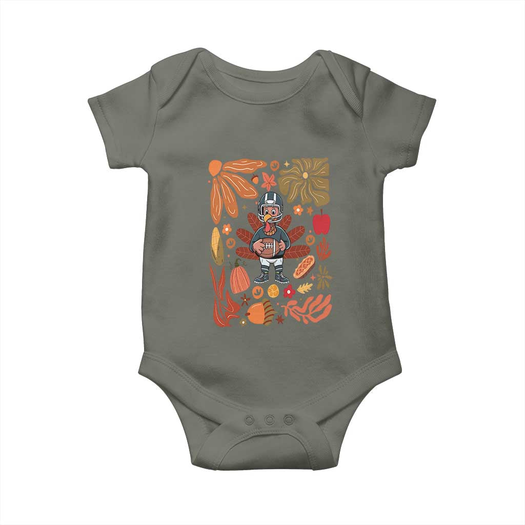 Thanksgiving Turkey And Touchdowns Football Baby Onesie Boho Floral Game Day Fall Vibes TS10 Military Green Print Your Wear