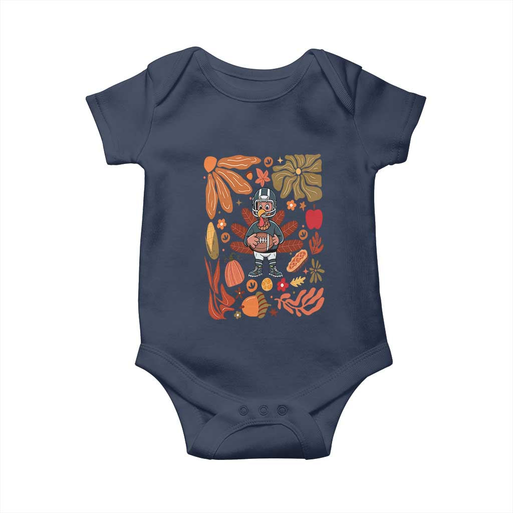 Thanksgiving Turkey And Touchdowns Football Baby Onesie Boho Floral Game Day Fall Vibes TS10 Navy Print Your Wear