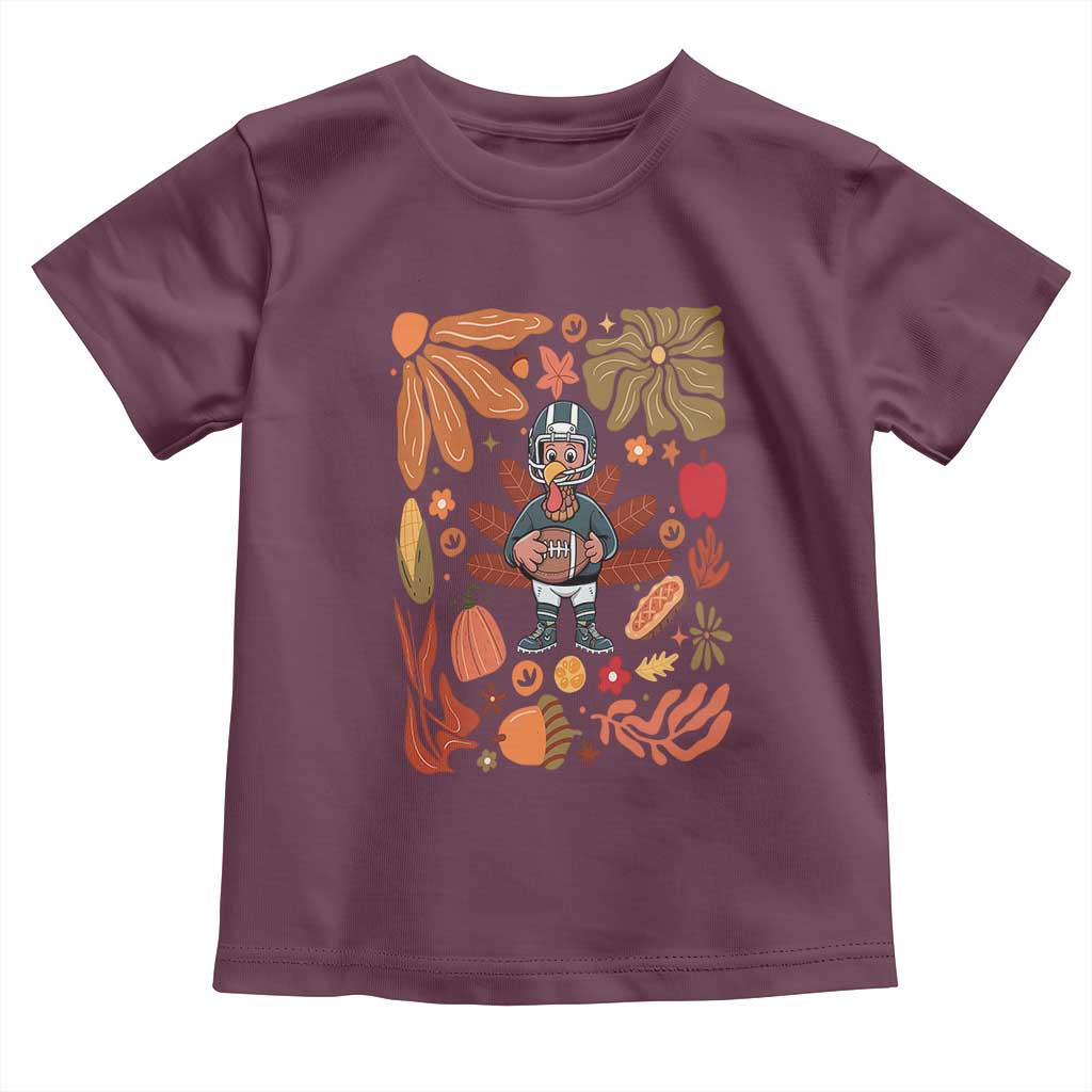 Thanksgiving Turkey And Touchdowns Football Baby Shirt Boho Floral Game Day Fall Vibes TS10 Maroon Print Your Wear