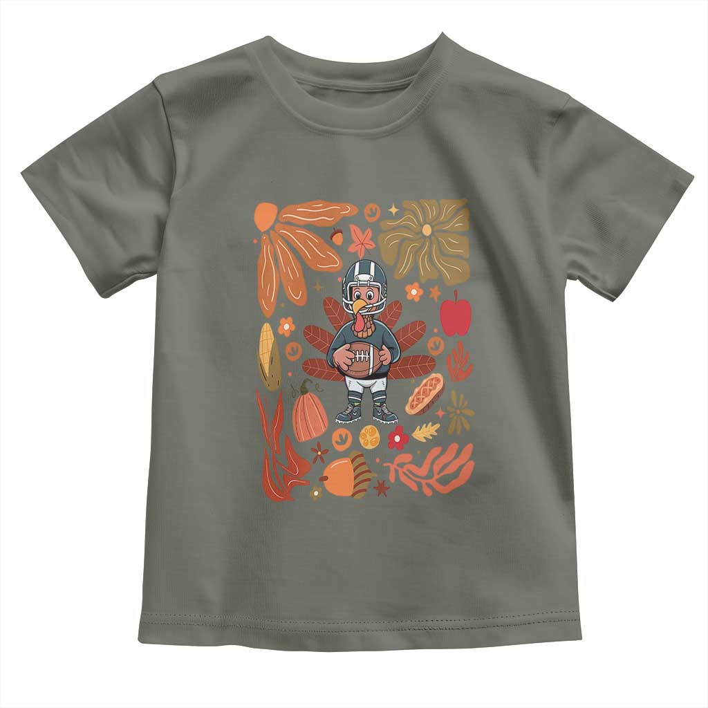 Thanksgiving Turkey And Touchdowns Football Baby Shirt Boho Floral Game Day Fall Vibes TS10 Military Green Print Your Wear