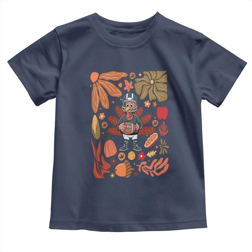 Thanksgiving Turkey And Touchdowns Football Baby Shirt Boho Floral Game Day Fall Vibes TS10 Navy Print Your Wear